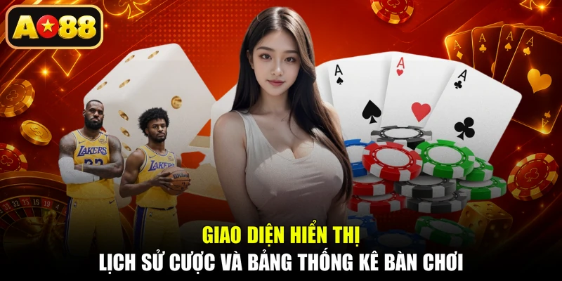 Giao diện hiển thị lịch sử cược và bảng thống kê bàn chơi